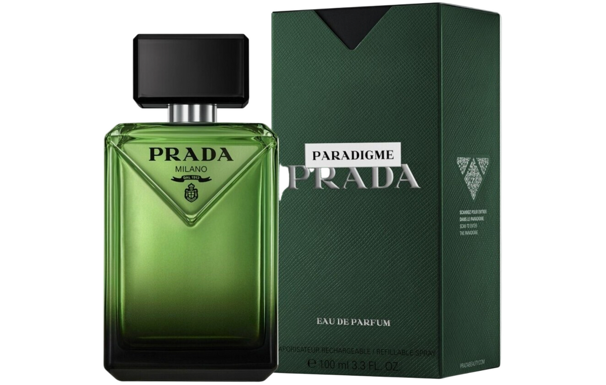 Prada Paradigme Milano Eau de Parfum bottle and packaging on a white background
